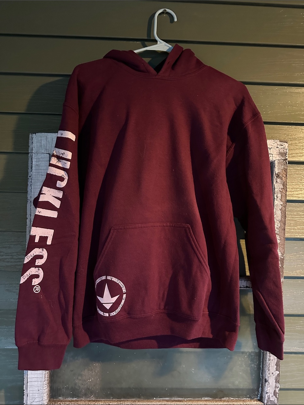Women's Maroon Hooded Sweatshirt with Sleeve Graphic